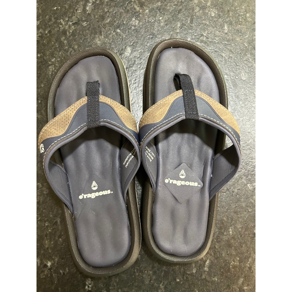 O'Rageous Navy Tan Thong Flip Flop Sandals Womens Size 7 Grendene Made in Brazil